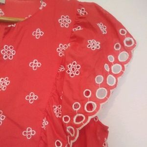 Loft Eyelet Ruffle Peasant blouse